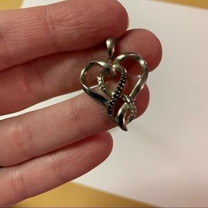 𝅺FRED Meyers Silver Heart Necklace Infinity Symbol Clear And Black Stones (656)